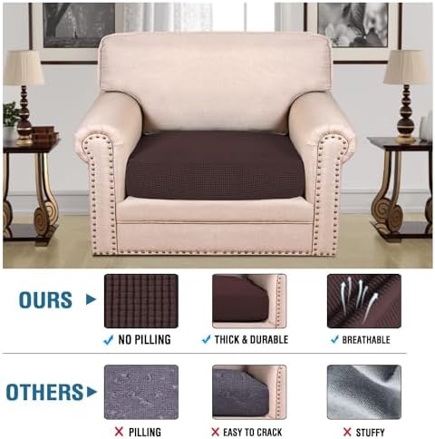 H.VERSAILTEX Super Stretch Individual Seat Cushion Covers Sofa Covers Couch Cushion Covers Slipcover Sets Thick Jacquard Textured Twill Fabric (1 Piece Chair Cushion Cover, Chocolate) - Image 2