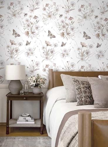 Vinjiasin Wallpaper Peel and Stick Floral Butterfly Contact Paper Vintage Flower Leaf Wall Paper for Bathroom Bedroom Self Adhesive Removable17.3 x 78.7" - Image 2