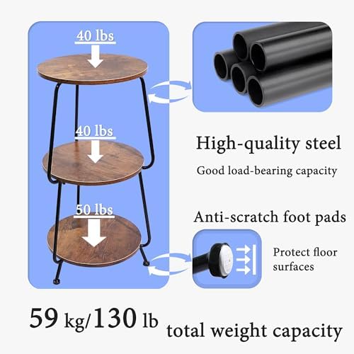 Small Round Coffee Table, 3-Tier Bedside Table Side Table for Small Spaces - Image 4
