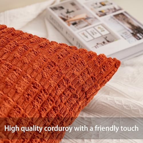 Aegero Pack of 2 Corduroy Decorative Throw Pillow Covers 18x18 Inch, Rust - Image 2