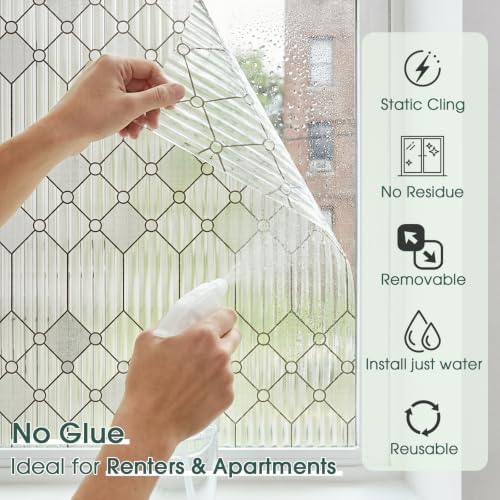 Coavas Reeded Glass Window Privacy Film, 3D Fluted Frosted, 17.5" x 78.7" - Image 6