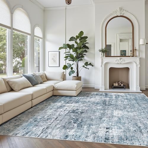 Soalmost Abstract 7x10 Area Rug for Living Room Washable Rugs Blue/Grey - Image 2