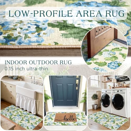 Front Door Mat Indoor Entrance - 2x4.3 Light Blue Green Floral Rug - Image 4
