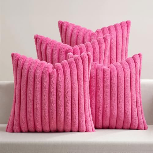 MIULEE Faux Fur Plush Decorative Throw Pillow Covers 20x20, Hot Pink by MIULEE