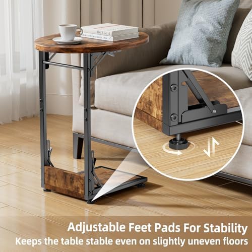 Elbourn Folding Side Table End Couch Tables,Metal Frame C-Shaped TV Stand for Sofa Living Bedroom Bedside Coffee Small Spaces(Vintage Wood Color) - Image 6