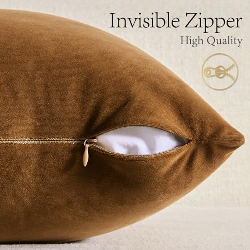 MIULEE Velvet Throw Pillow Covers 18x18 Inch Pack of 2 Golden Brown - Image 7