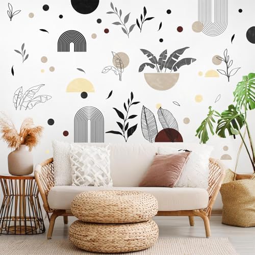 Boho Abstract Art Wall Stickers Geometric Leaves Wall Decals Peel and Stick | Mid-century arch leaf decal, removable, self adhesive, vinyl wall art mural, for living room bedroom office home decorations - Image 7