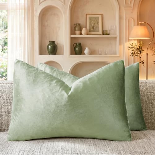 GIGIZAZA Sage Green Velvet Throw Pillow Covers 12x20 Pack of 2 by GIGIZAZAFocusingonhomedecoration