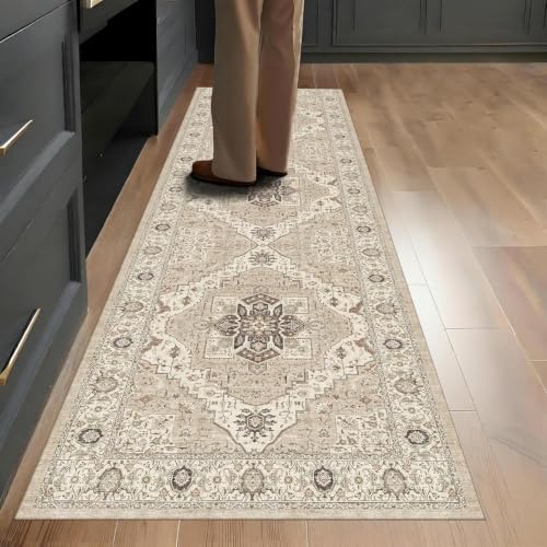 2x6 Washable Entryway Runner Rug, Vintage Non-Slip Low Pile Rugs, Beige - Image 5