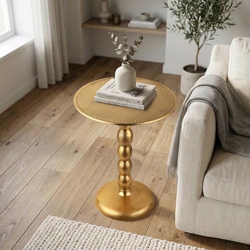 CLEENTABLE Zigzag Round Metal End Table, Gold, 21 in. H x 15 in. W - Image 2