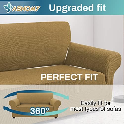 Asnomy Stretch Couch Covers Washable, loveseat Cover Slipcovers,Light Brown - Image 5