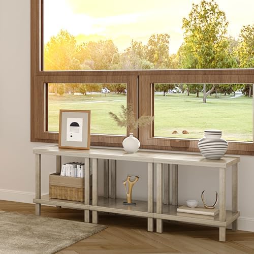 MMEOLUOOK Large End Table Square Side Table Modern Sofa Table 20 Inch Industrial Coffee Table NightStand with 2-Tier Storage Shelf for Living Room Bedroom Oak Grey MLBZ06Z - Image 7