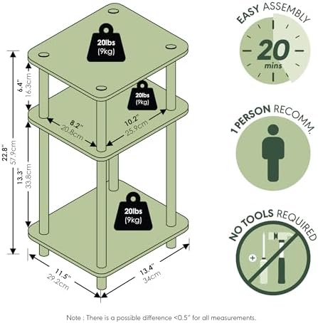 Furinno Turn-N-Tube 3-Tier Toolless Side Table, Compact, White(Espresso) - Image 3