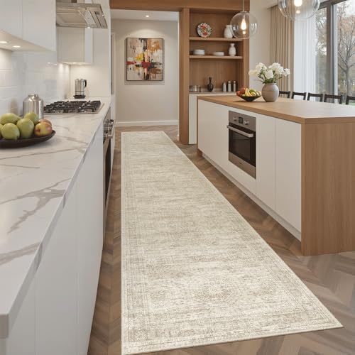 Soalmost Runner Rug 2x10 Washable Non-Slip Hallway Kitchen Runners Beige - Image 2