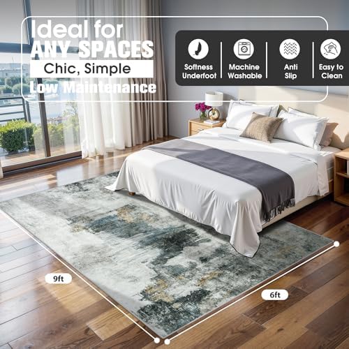 6x9 Area Rugs for Living Room Washable Bedroom Dining Room Black Gold - Image 2