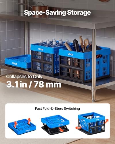 VEVOR Plastic Collapsible Storage Bins, 25L 3 Packs, Stackable Folding Storage Crates with Handles, Holds 22 lbs Per Bin, Foldable Heavy Duty Containers, Space-Saving Baskets, for Home Organizing - Image 4