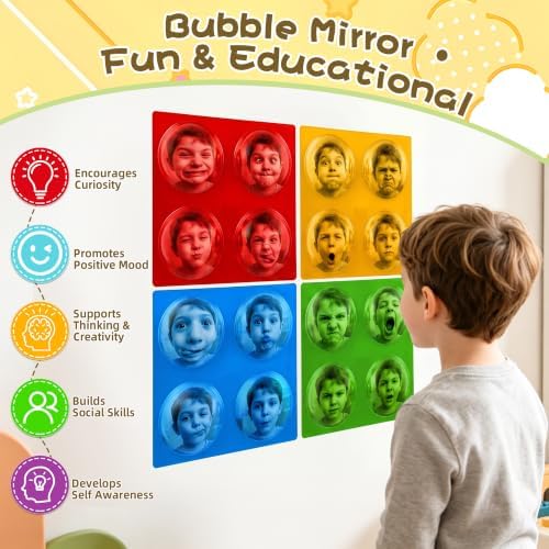 Acrylic Funny Mirror Set 4 Pack - Distortion Mirror for Sensory Exploration Self Recognition, Unbreakable Magic Mirror for Classroom Home Activity - Safe Rounded Edges - Image 7