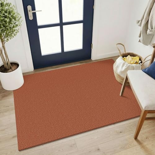 KOZYFLY Washable 3x4 Woven Entry Area Rug, Braided Throw Rugs for Entryway, Non Slip Door Mat Indoor Outdoor Entrance, Front Porch Foyer Carpet for Kitchen, mudroom, Bathroom, Burnt Orange/Tan by KOZYFLY