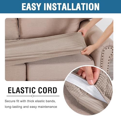 H.VERSAILTEX Super Stretch Individual Seat Cushion Covers Sofa Covers Couch Cushion Covers Slipcover Sets Thick Jacquard Textured Twill Fabric (1 Piece Sofa Cushion Cover, Sand) - Image 5