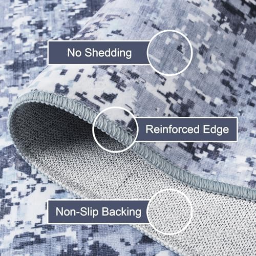 Modern Abstract 3x5 Washable Rug, Non Slip Area Rug, Soft Low Pile Ultra Thin Entryway Rugs, Stain Resistant Distressed Doormat for Indoor Entry, Living Room, Bedroom, Bedroom, Blue White - Image 5