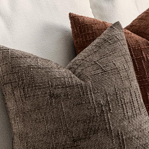 MIULEE Chenille Textured Fall Throw Pillow Covers Brown 20x20 Set of 2 - Image 3