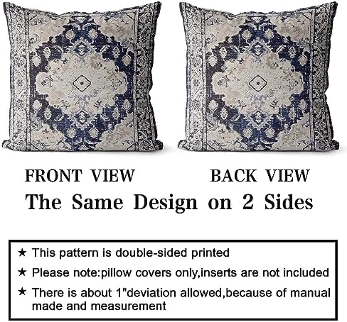 Snycler Boho Throw Pillow Covers 16x16 inch Set of 2 Boho Rug Carpet Double Sided Pattern Cotton Soft Pillow Case Cushion Cover Pillowcase for Couch Sofa Bed Decorative (Navy Blue) - Image 2