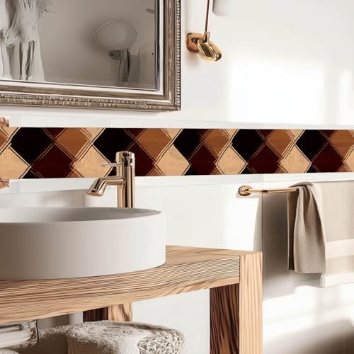 IVN Wallpaper Border Peel and Stick Wall Brown Diamond Check 4x196 Inch | Wall Trim Self Adhesive Borders for Walls Mirror Border Frame Accent Strip for Bedroom Kitchen LivingRoom Decor - Image 6