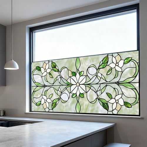 Window Privacy Film 39.37 x 17.3 in Floral Vine Stained Glass Cling - Image 6