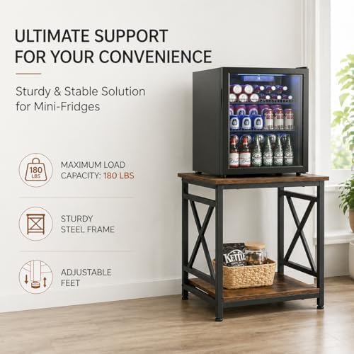KSWIN Industrial End Table, 18" Square Side Table with 2-Tier Storage Shelf, X-Design Metal Frame, Rustic Brown Nightstand Bedside Table for Living Room, Bedroom - Image 6