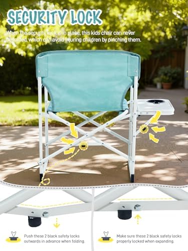 EVER ADVANCED Kids Directors Chair with Side table for Camping, RV & Sports, Padded Kid Outdoor Seat with Safety Lock, Lightweight Portable Camp Chairs for Beach, Balcony, Patio, Supports 150lbs Green - Image 4
