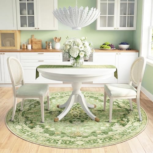 RELEANY Washable Area Rug, Round 6ft, Green/Yellow - Image 3