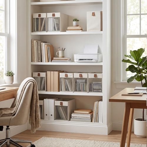 StorageWorks Narrow Storage Bins with Mesh Front Window, Beige, 3-Pack - Image 6