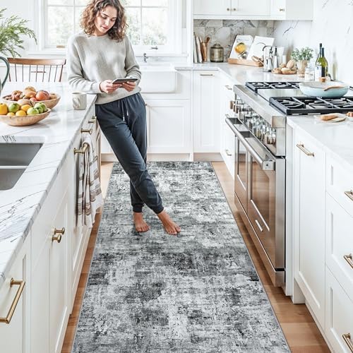 Rug Runners for Hallways Non Slip – 3X10 Washable Long Carpet Runner for Kitchen Indoor Entryway, Bedroom, Living Room,Modern Abstract Low-Pile Thin Grey Runner - Image 3