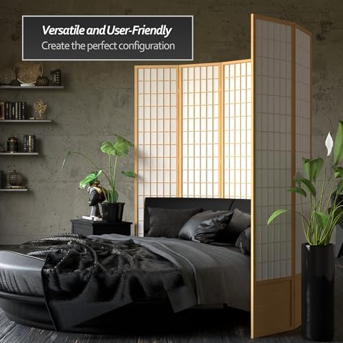 Red Lantern 7 ft. Tall Window Pane Shoji Screen - Natural - 5 Panels - Image 3