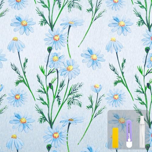 Countewol Privacy Window Films Stain Glass Cling No Glue Anti-UV Window Sticker for Bathroom Bedroom Living Room(Daisy Textured 78.7" L*17.5" W) by Countewolwindowfilm