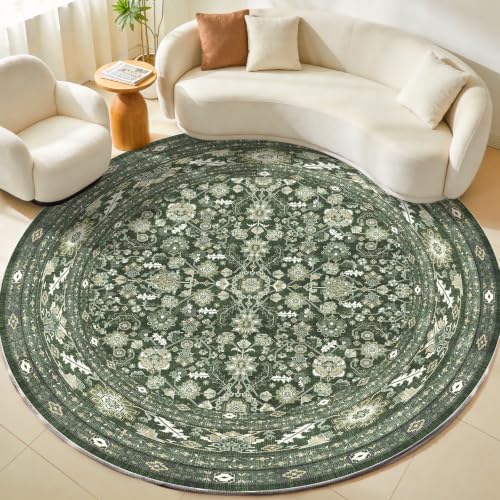 OPPODREAM Vintage Dark Green Area Rugs 8' Round, Washable Rug for Living Room by OPPODREAM