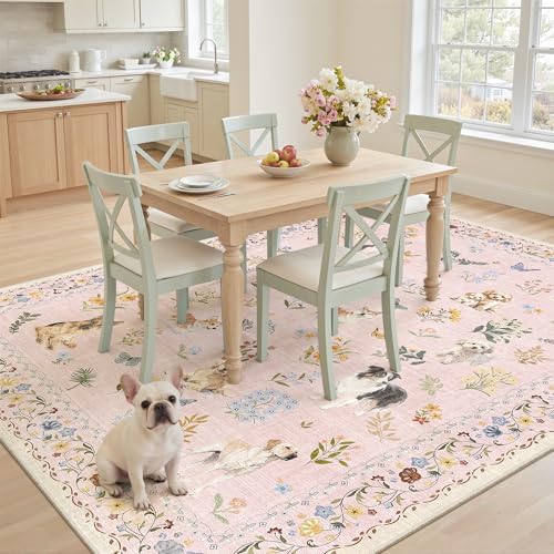 Soalmost Dog 5x7 Pink Area Rugs for Baby Girl Nursery, Washable Soft Rug - Image 4