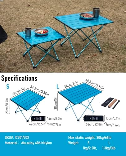 iClimb Ultralight Compact Camping Folding Table (Blue - S) - Image 3