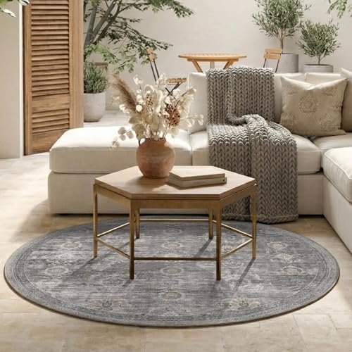Rugxara 4ft Round Rug Washable Circle Area Rug for Living Room, Grey/Taupe by Rugxara