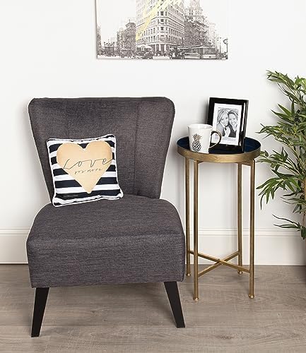 Kate and Laurel Celia Round Metal Foldable Tray Accent Table, Navy Blue with Gold Base - Image 6
