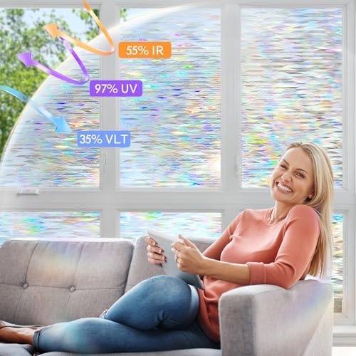 KESPEN Decorative Stained Glass Window Film, Laser Rhombic, 35.4In X 6.5Ft - Image 2