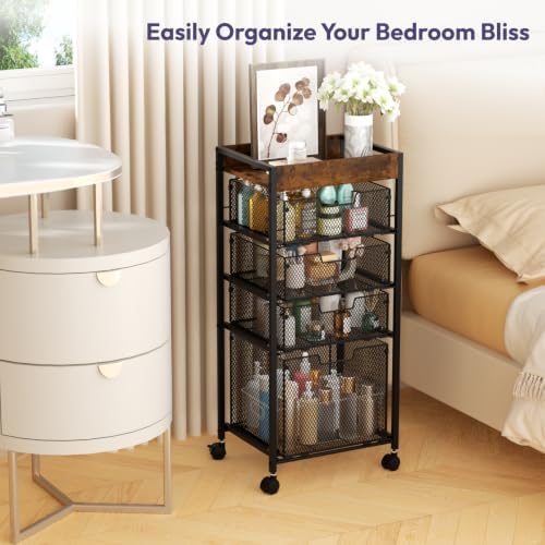 SWTYMIKI Rolling File Cart with Drawers - 5 Tier Art Craft Rolling Organizer Cart - Office Storage &Organization, Mobile Metal File Cabinet for Office and Home Espresso - Image 7
