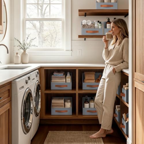 Homsorout Fabric Storage Bins for Organizing - 10 Pack Large Trapezoid Collapsible Storage Bins with Front Handle, Closet Organizers and Storage for Bedroom, Home Shelves, Small Spaces, Grey - Image 5