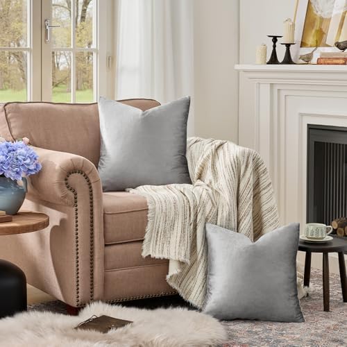 GIGIZAZA Dark Grey Velvet Throw Pillow Covers 22x22 Pack of 2 - Image 3