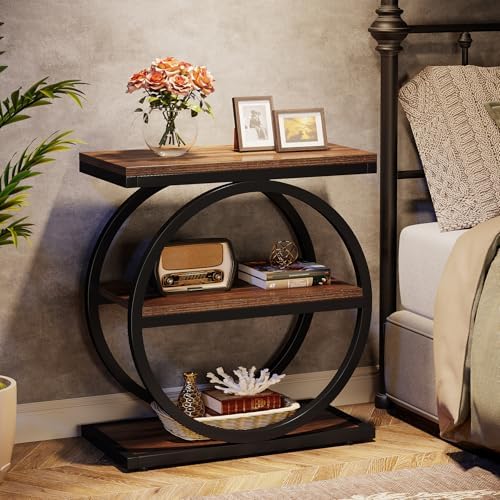 Tribesigns End Table, Narrow End Table with 3 Storage Shelves, Wood Side Table with Black Metal Frames, Industrial Small Sofa Side Table for Living Room, Slim Nightstand and Bedside Table for Bedroom - Image 5