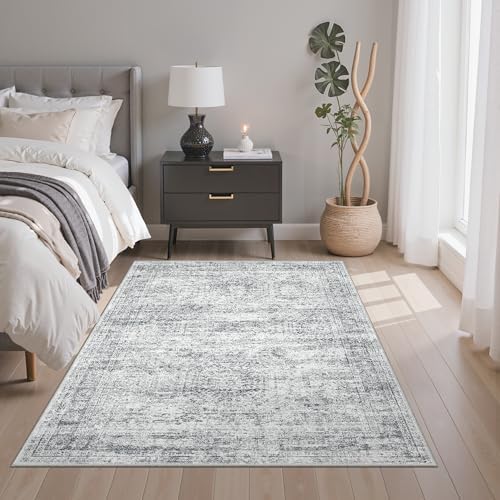 Soalmost 4x6 Area Rug for Living Room, Washable Rugs Non-Slip, Grey - Image 3
