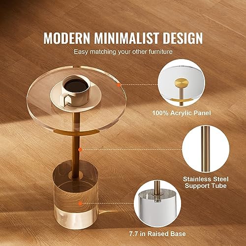 VEVOR Clear Acrylic Side Table, Modern End Table with Solid Base, φ12 inch Round Tabletop, 21 inch High, 20mm Thick, for Coffee, Drink, Food, Snack Used in Living Room, Bedroom, Office, Easy Assembly - Image 5