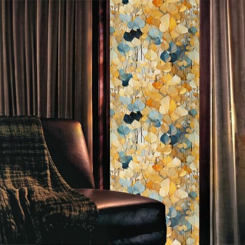 Boho Yellow Blue Ginko Leaf Stained Glass Window Films Decorative Double-Side Privacy Film Self-Adhesive Static Window Clings for Living Room Bathroom Windows Decor - Image 2