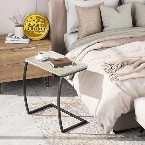 SRIWATANA Light Grey C Shaped Side Table, End Table for Sofa Couch Bedside - Image 5