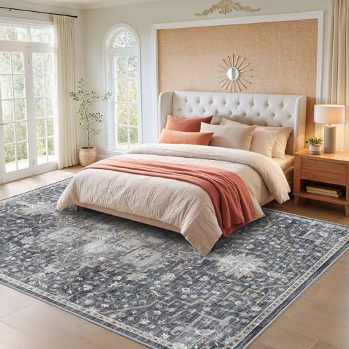 AMADA HOMEFURNISHING 9x12 Washable Area Rug, Low-Profile Large Area Rug with Non-Slip Backing & Durable Edge Binding, Vintage Large Rugs for Living Room, Bedroom & Dining Room - Image 3
